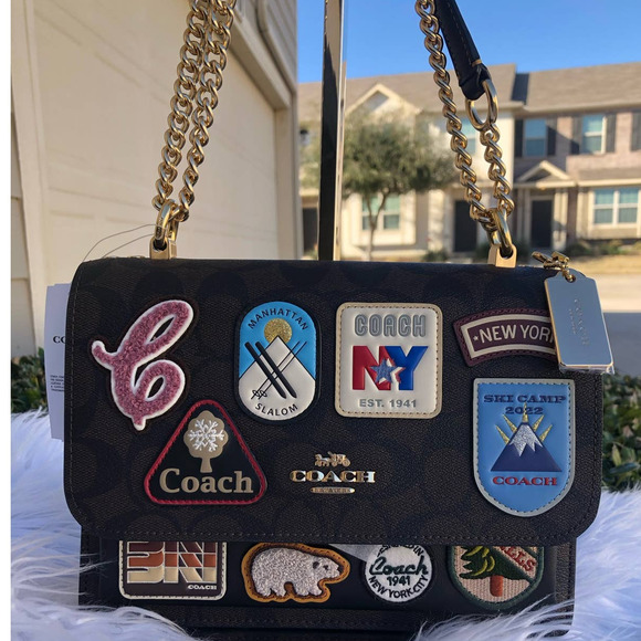 New Coach Klare Crossbody In Signature Canvas Ski Patches - Picture 1 of 15